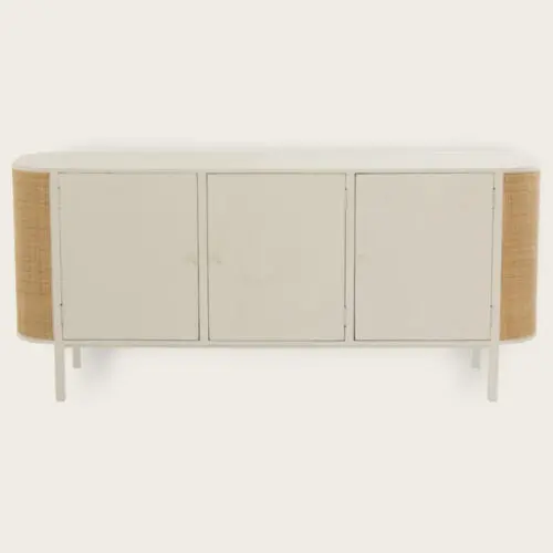 Buffet en bois exotique blanc et rotin Molly L180