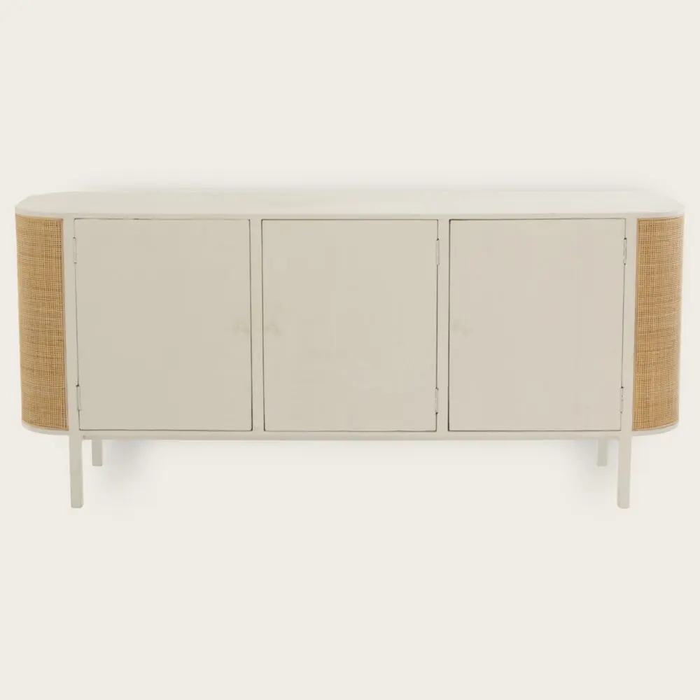 Buffet en bois exotique blanc et rotin Molly L180