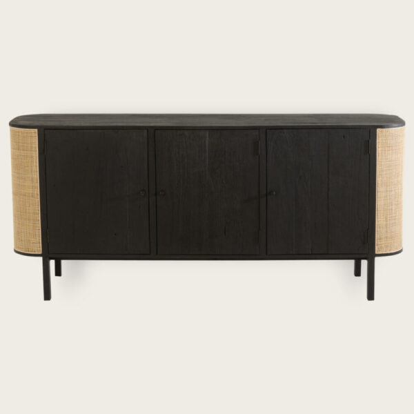 Buffet en bois exotique noir et rotin Molly L180