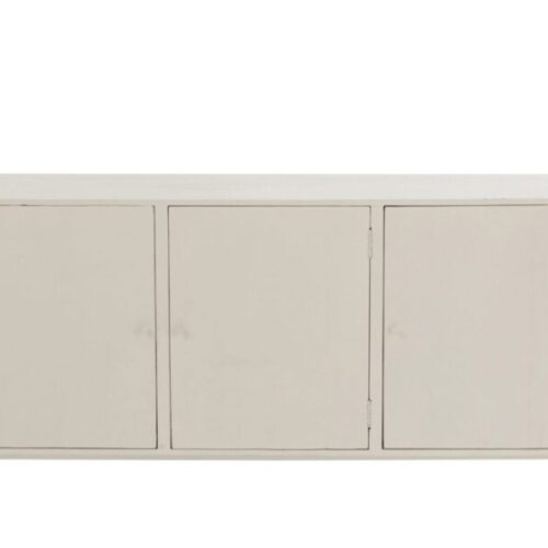 buffet 3 portes en bois exotique et rotin couleur blanc et naturel vu de face