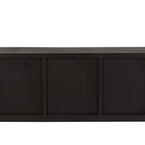 buffet en bois exotique noir et rotin naturel 3 portes vu de dos