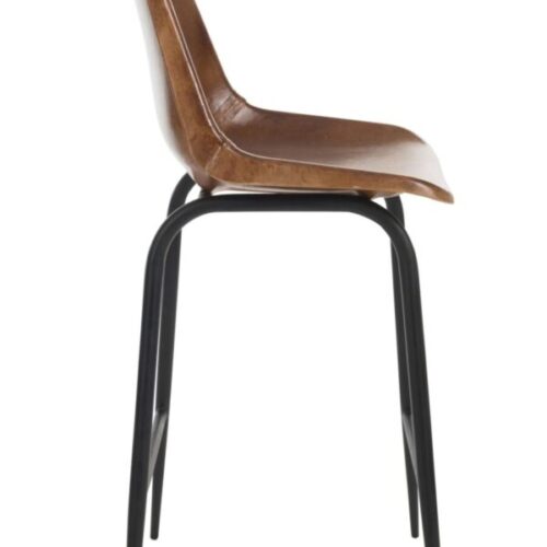 chaise de bar en cuir marron avec pieds en métal noir vu de côté
