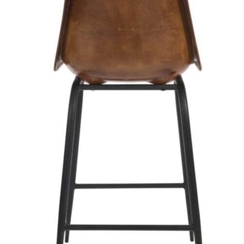 chaise de bar en cuir marron avec pieds en métal noir vu de dos
