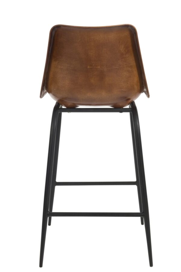 chaise de bar en cuir marron avec pieds en métal noir vu de dos