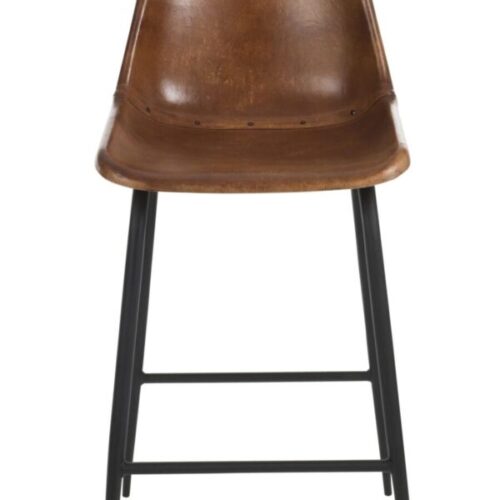 chaise de bar en cuir marron avec pieds en métal noir vu de face