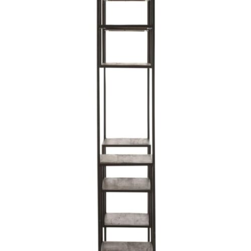 étagère 10 planches en bois de manguier et fer de couleurs brun foncé et noir vu de côté