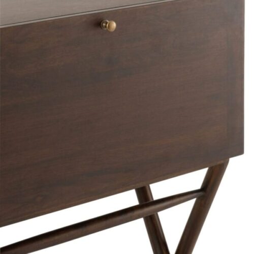 secrétaire bureau en bois de manguier marron avec zoom sur le devant