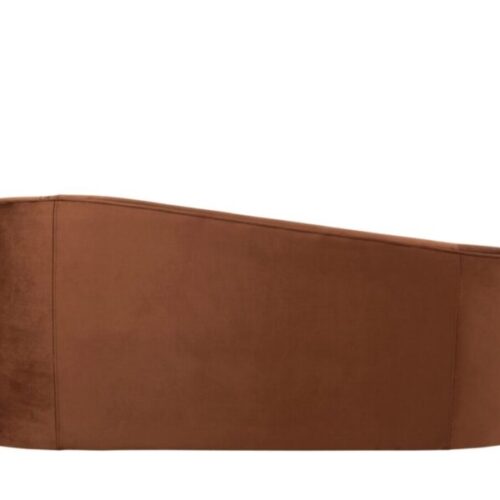 sofa en velours marron et pieds en métal or vu de dos