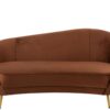 sofa en velours marron et pieds en métal or vu de face