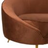 sofa en velours marron et pieds en métal or zoom sur le côté gauche et l'assise