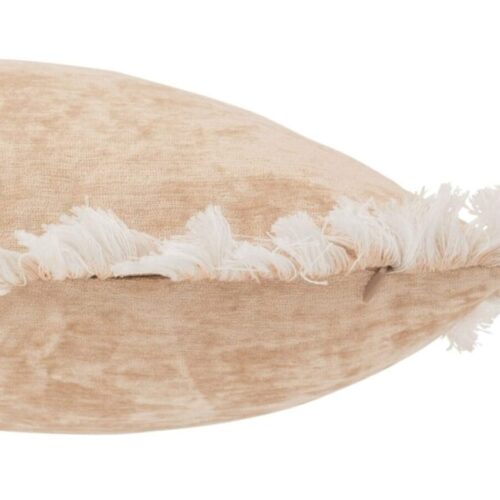 coussin franges carré en polyester beige vu de côté