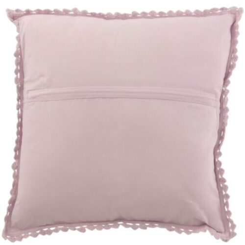 coussin dentelles carré en coton violet vu de dos
