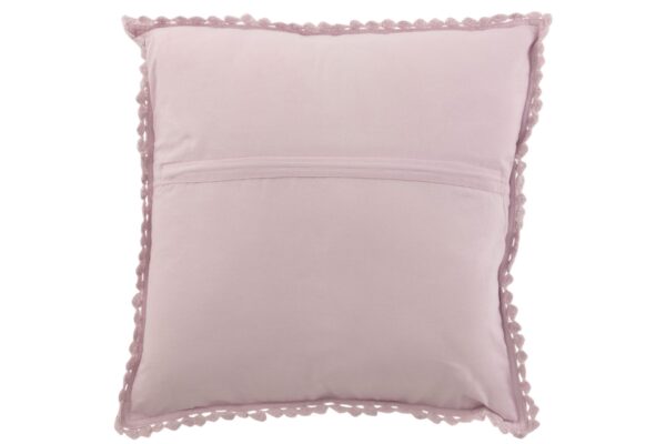 coussin dentelles carré en coton violet vu de dos