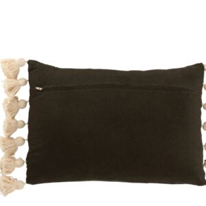 coussin rectangulaire avec pompons en coton/polyester noir vu de dos