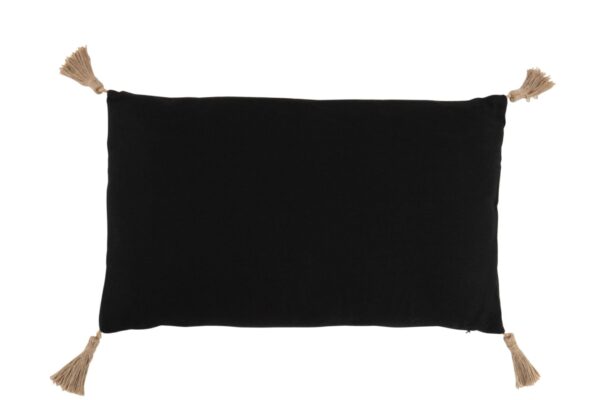 coussin tissage rectangle en polyester noir et beige vu de dos