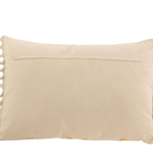 coussin rectangulaire en coton beige avec rayures ocre vu de dos