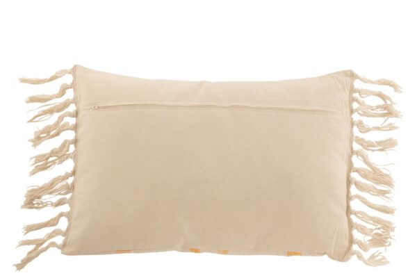 coussin rectangulaire en coton beige avec rayures ocre vu de dos