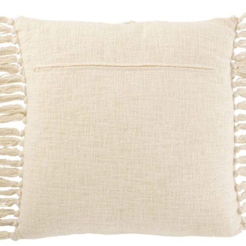 coussin carré losanges en relief avec pompons en polyester beige vu de dos