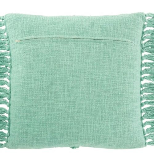 coussin carré losanges en relief avec pompons en polyester menthe vu de dos