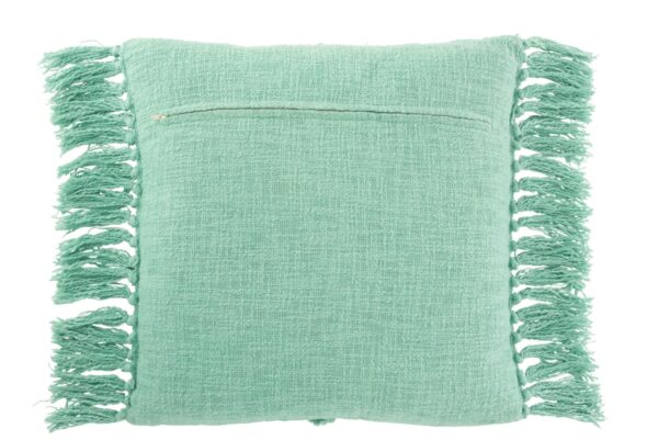 coussin carré losanges en relief avec pompons en polyester menthe vu de dos