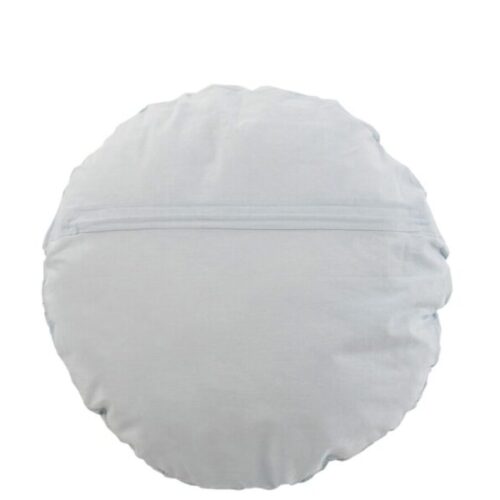 coussin rond dentelles en coton bleu vu de dos