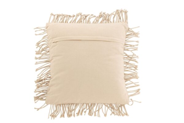 coussin carré en coton beige avec losanges en relief vu de dos beige uni