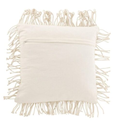coussin en coton blanc cassé représentant des losanges vu de dos