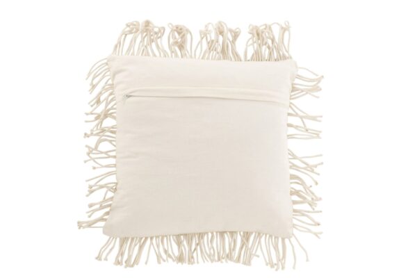 coussin en coton blanc cassé représentant des losanges vu de dos