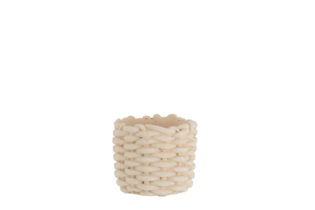 CACHE-POT IMITATION CORDE CIMENT BEIGE SMALL
