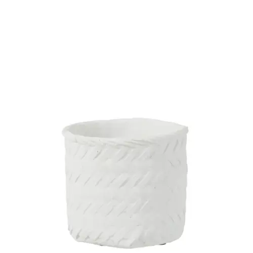 CACHE-POT IMITATION TISSAGE CIMENT BLANC MEDIUM