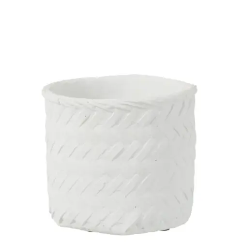 CACHE-POT IMITATION TISSAGE CIMENT BLANC LARGE