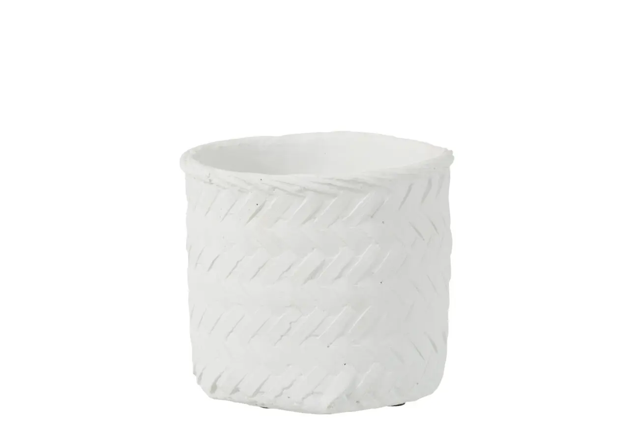 CACHE-POT IMITATION TISSAGE CIMENT BLANC LARGE