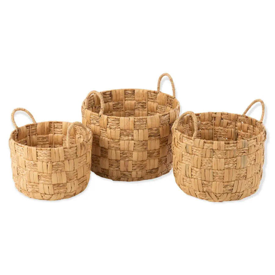 Set de 3 paniers ronds en jacynthe d'eau naturel Tijko