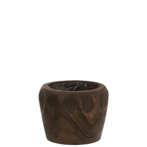 CACHEPOT THIBO BOIS DE PAULOWNIA + PLASTIQUE MARRON FONCE SMALL