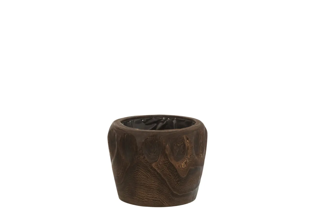 CACHEPOT THIBO BOIS DE PAULOWNIA + PLASTIQUE MARRON FONCE SMALL