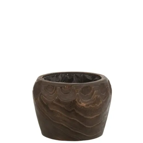 CACHEPOT THIBO BOIS DE PAULOWNIA + PLASTIQUE MARRON FONCE MEDIUM