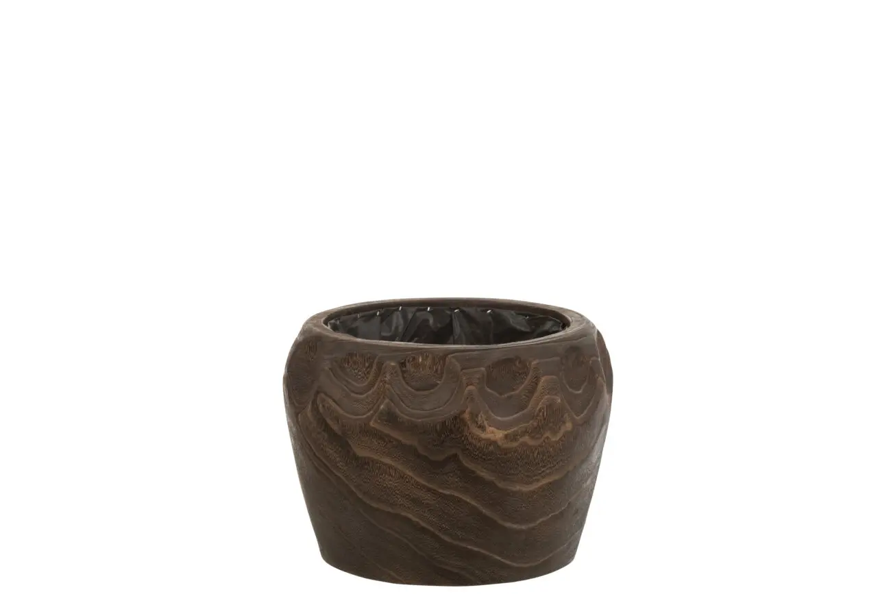 CACHEPOT THIBO BOIS DE PAULOWNIA + PLASTIQUE MARRON FONCE MEDIUM