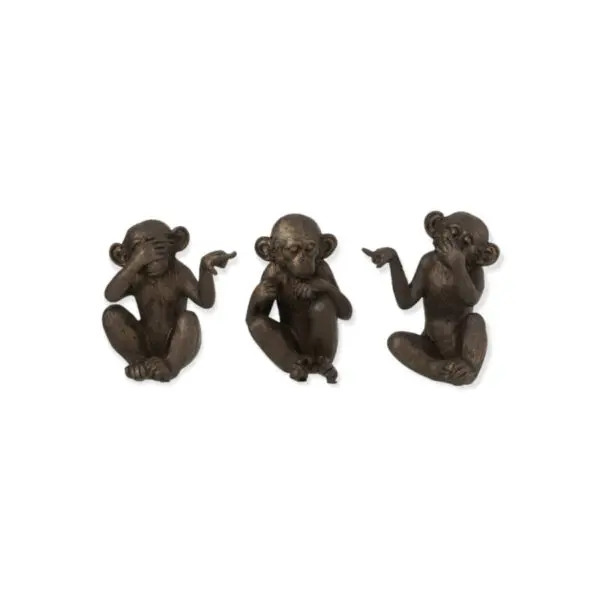 SINGE ENTENDRE/VOIR/SE TAIRE RESINE MARRON SMALL LOT DE 3