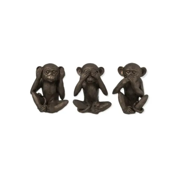 SINGE ENTENDRE/VOIR/SE TAIRE RESINE MARRON LARGE LOT DE 3