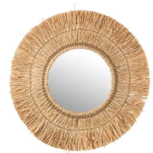 Miroir Miroir suspendu rond - Rotin/raphia - Naturel