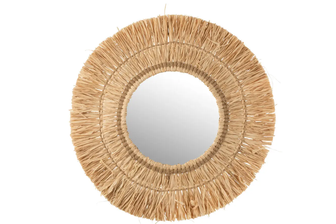 Miroir suspendu rond - Rotin/raphia - Naturel