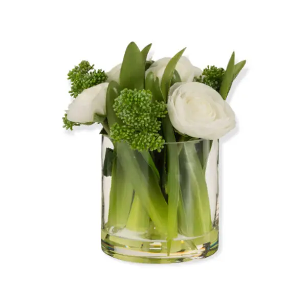 Renoncule en vase - Plastique/verre - Blanc/vert - S