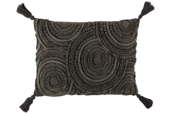 COUSSIN CERCLES COTON RECTANGULAIRE GRIS FONCE