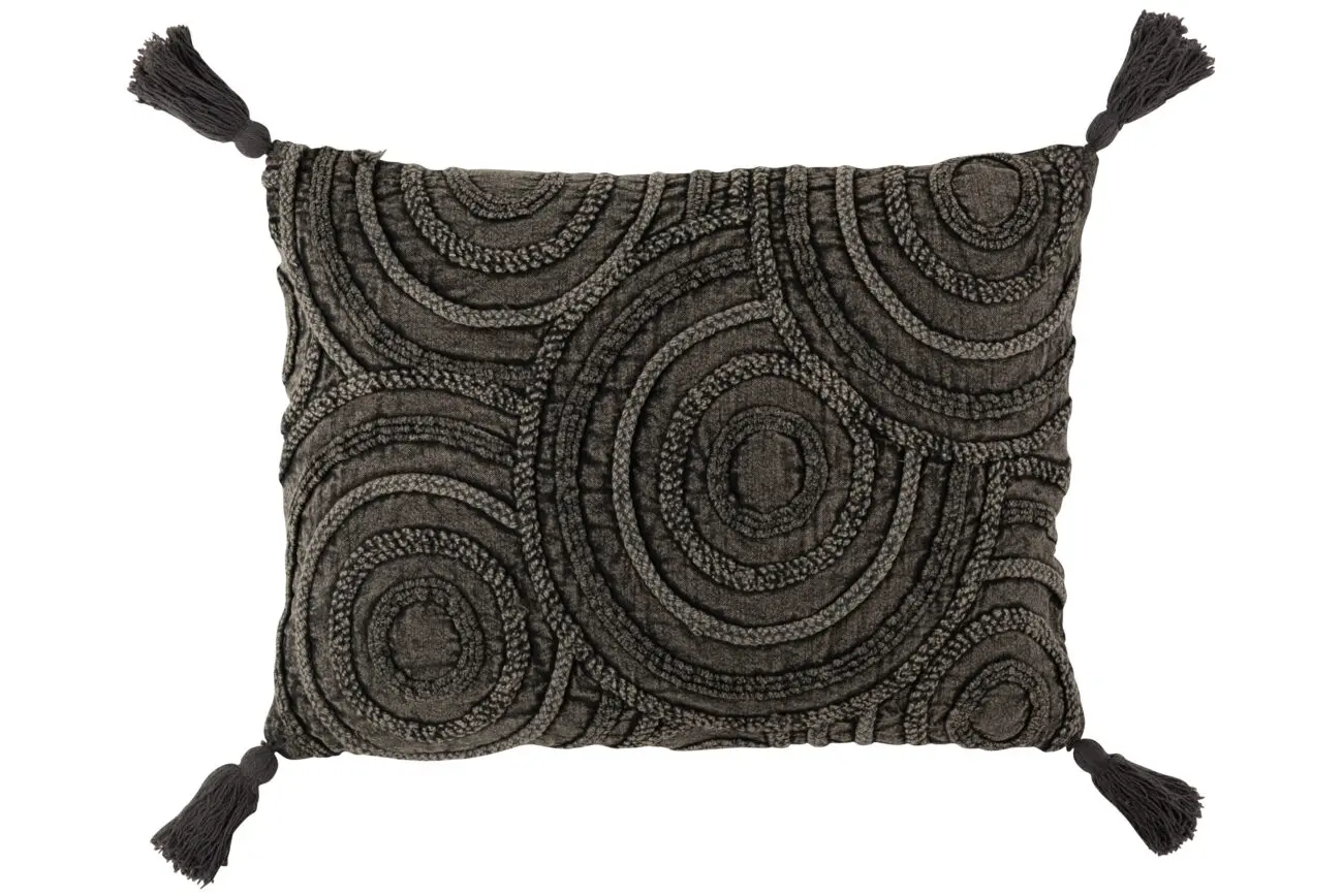 COUSSIN CERCLES COTON RECTANGULAIRE GRIS FONCE