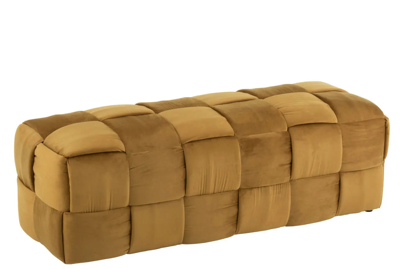 POUF 2 PERSONNES TEXTILE/BOIS OCRE
