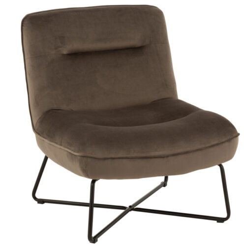 fauteuil bas en velours gris J-line by Jolipa