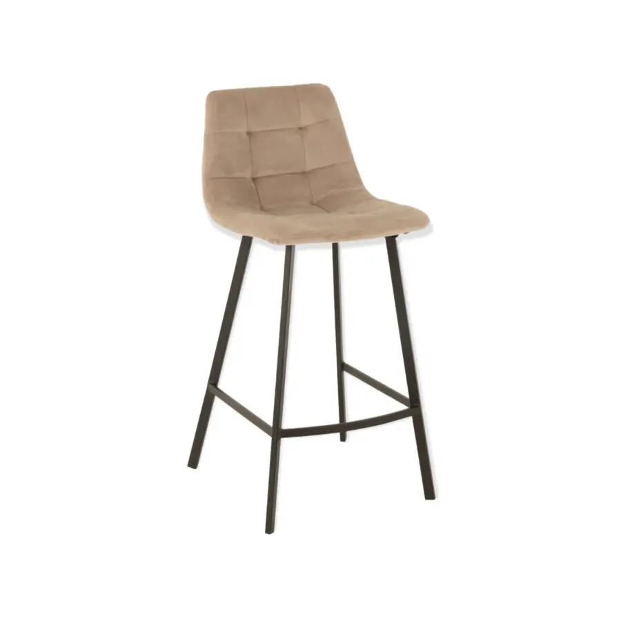 Chaise de bar Olivier - Métal/velours - beige