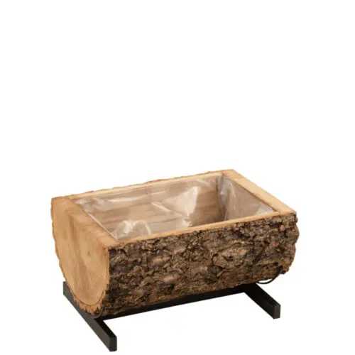 CACHEPOT 1/2 TRONC BOIS DE PAULOWNIA/METAL NATUREL/NOIR SMALL