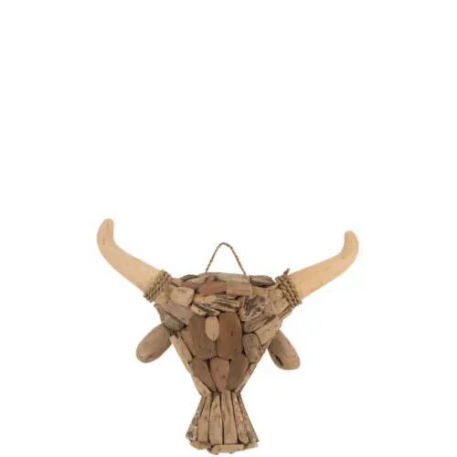 DECORATION MURALE TAUREAU BOIS FLOTTE NATUREL SMALL