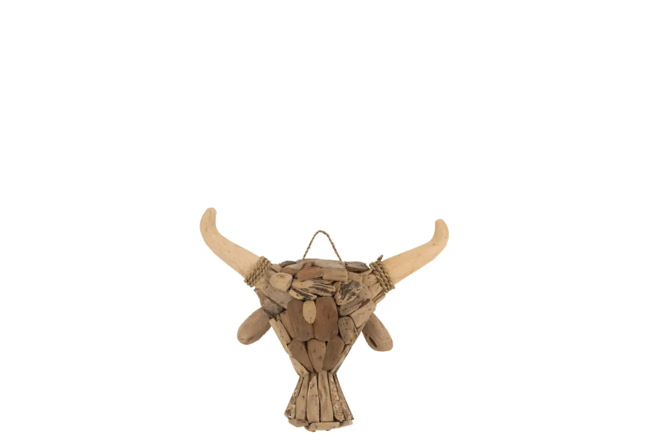 DECORATION MURALE TAUREAU BOIS FLOTTE NATUREL SMALL